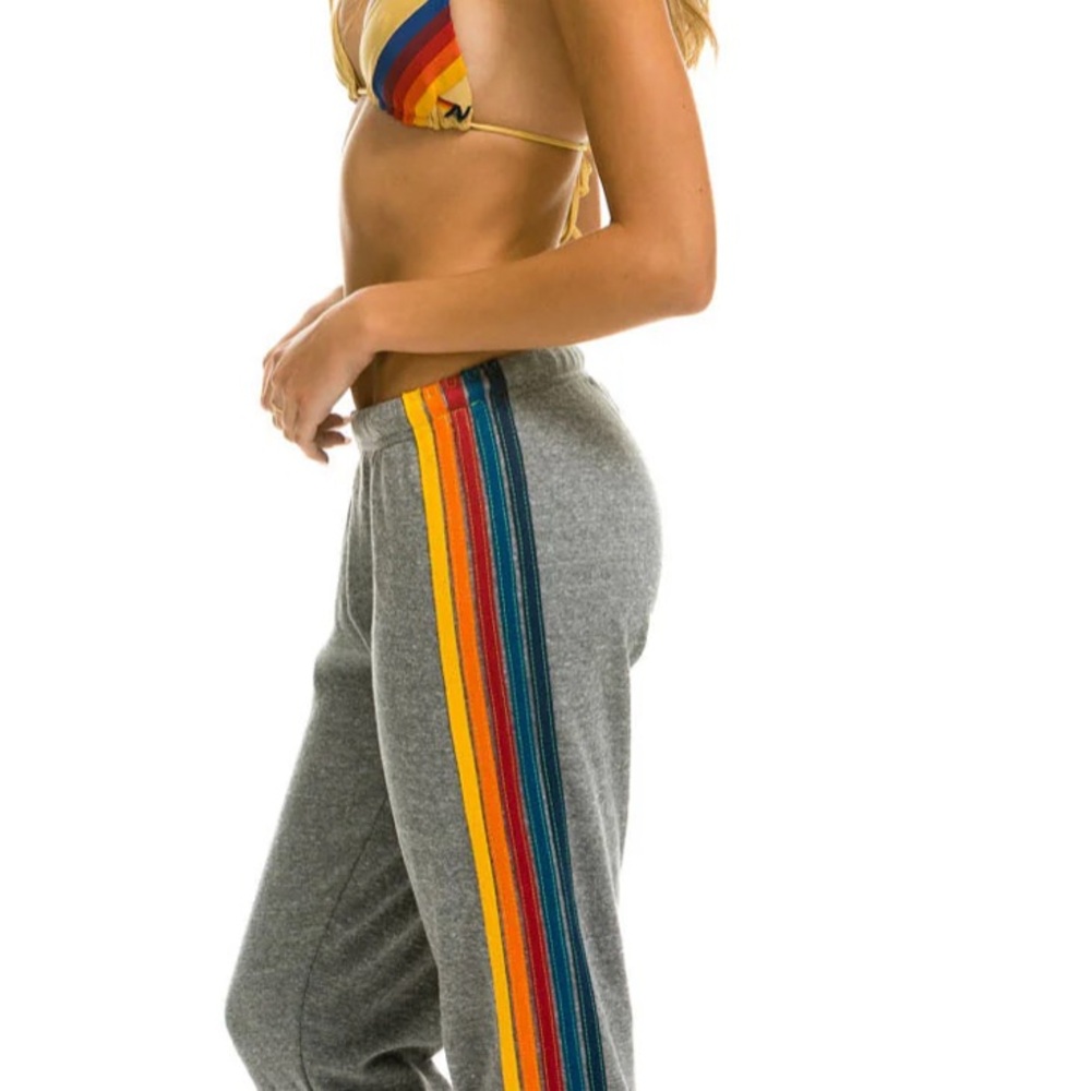 Aviator Nation DUPES. 
Gray Sweatpants with Multicolor Stripes